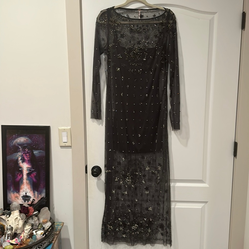 Free people M black sequin evening dress maxi